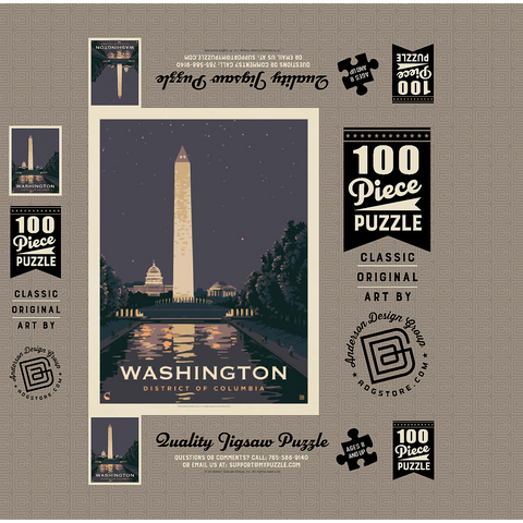 Washington DC: Reflections Of Freedom, Vintage Poster 100 Jigsaw Puzzle box 3D Modell