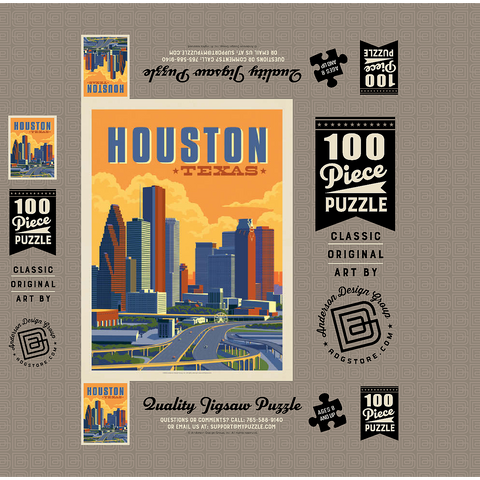 Houston, Texas: Skyline, Vintage Poster 100 Jigsaw Puzzle box 3D Modell