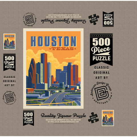 Houston, Texas: Skyline, Vintage Poster 500 Jigsaw Puzzle box 3D Modell