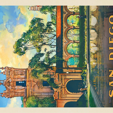 San Diego, CA: Balboa Park, Vintage Poster 100 Jigsaw Puzzle 3D Modell
