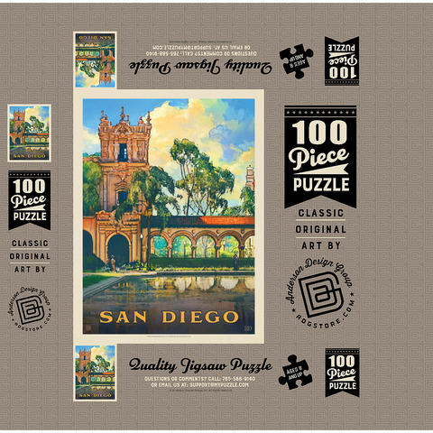 San Diego, CA: Balboa Park, Vintage Poster 100 Jigsaw Puzzle box 3D Modell