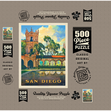 San Diego, CA: Balboa Park, Vintage Poster 500 Jigsaw Puzzle box 3D Modell