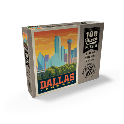 Dallas, Texas: Sunset Skyline, Vintage Poster 100 Jigsaw Puzzle box view2