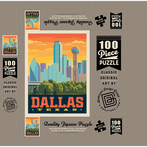 Dallas, Texas: Sunset Skyline, Vintage Poster 100 Jigsaw Puzzle box 3D Modell