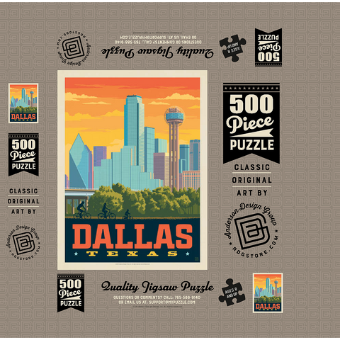 Dallas, Texas: Sunset Skyline, Vintage Poster 500 Jigsaw Puzzle box 3D Modell