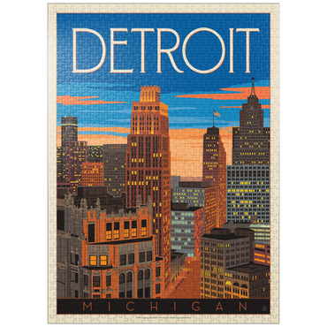 puzzleplate Detroit, MI: skyline, vintage poster 1000 Jigsaw Puzzle