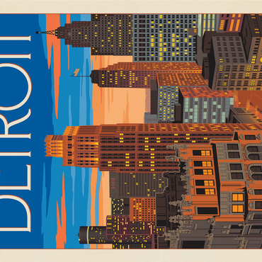 Detroit, MI: skyline, vintage poster 1000 Jigsaw Puzzle 3D Modell