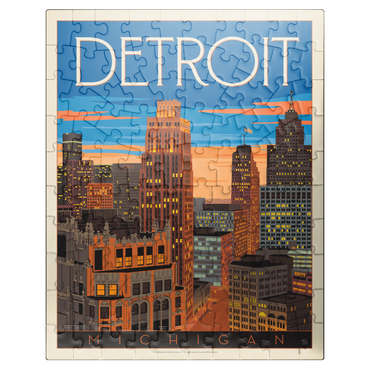 puzzleplate Detroit, MI: skyline, vintage poster 100 Jigsaw Puzzle