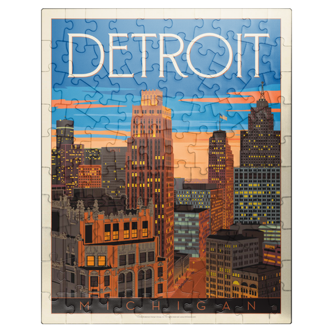 puzzleplate Detroit, MI: skyline, vintage poster 100 Jigsaw Puzzle
