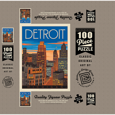 Detroit, MI: skyline, vintage poster 100 Jigsaw Puzzle box 3D Modell