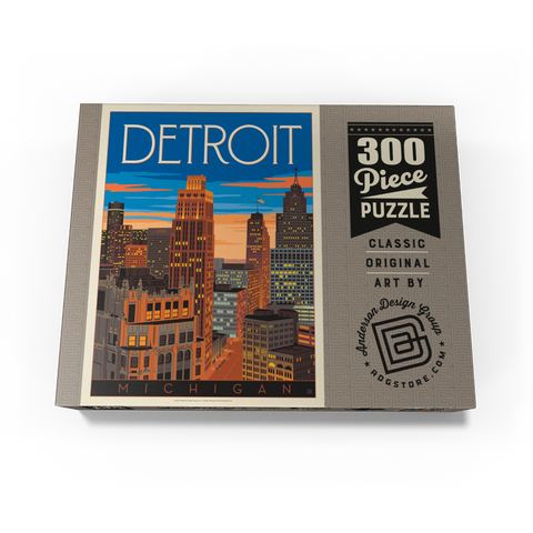 Detroit, MI: skyline, Vintage Poster 300 Jigsaw Puzzle box view3
