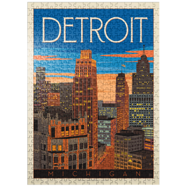 puzzleplate Detroit, MI: skyline, vintage poster 500 Jigsaw Puzzle
