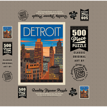 Detroit, MI: skyline, vintage poster 500 Jigsaw Puzzle box 3D Modell