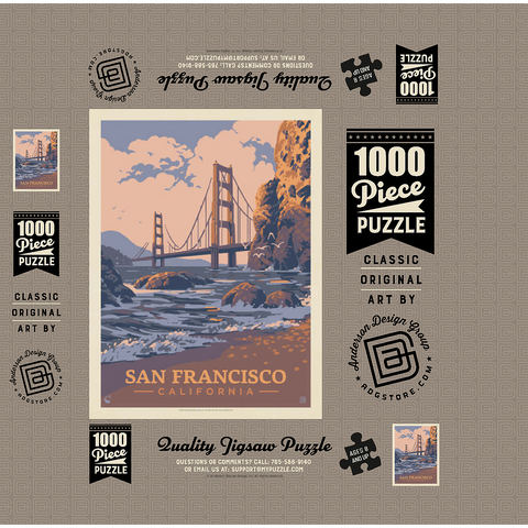 San Francisco, CA: Golden Gate-Water's Edge, Vintage Poster 1000 Jigsaw Puzzle box 3D Modell