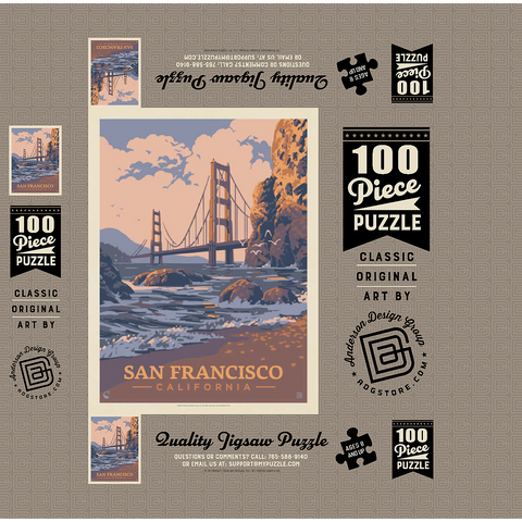 San Francisco, CA: Golden Gate-Water's Edge, Vintage Poster 100 Jigsaw Puzzle box 3D Modell