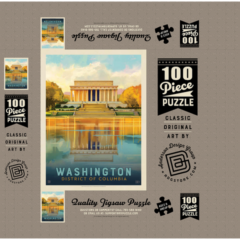 Washington, DC: Lincoln Memorial, Vintage Poster 100 Jigsaw Puzzle box 3D Modell