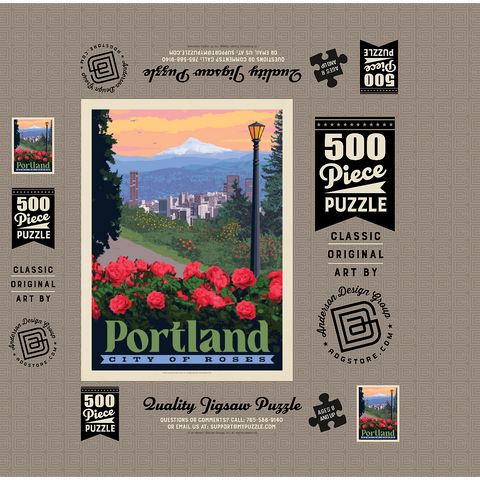 Portland, Oregon: City Of Roses, Vintage Poster 500 Jigsaw Puzzle box 3D Modell