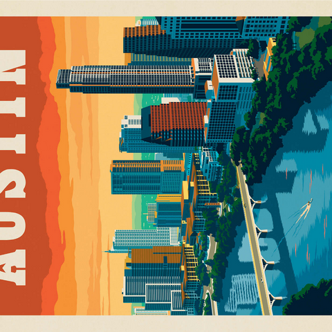 Austin, Texas: Skyline, Vintage Poster 1000 Jigsaw Puzzle 3D Modell