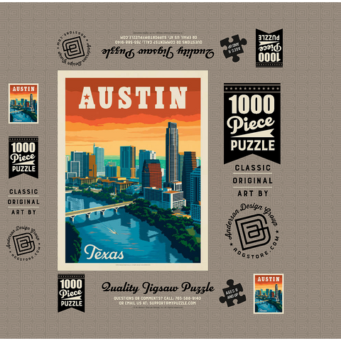 Austin, Texas: Skyline, Vintage Poster 1000 Jigsaw Puzzle box 3D Modell