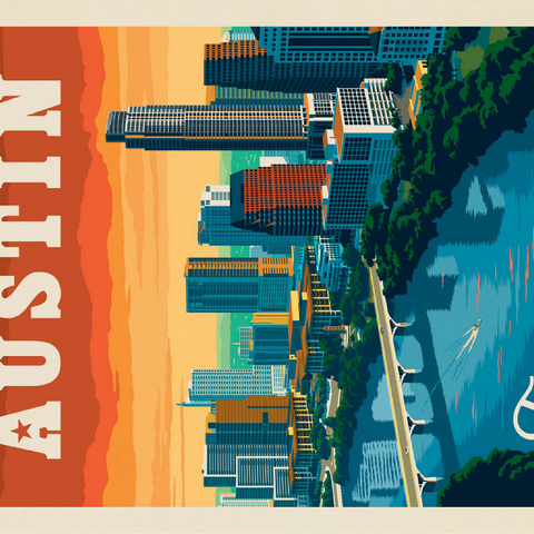 Austin, Texas: Skyline, Vintage Poster 100 Jigsaw Puzzle 3D Modell