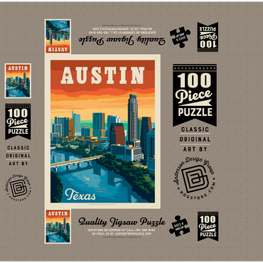 Austin, Texas: Skyline, Vintage Poster 100 Jigsaw Puzzle box 3D Modell