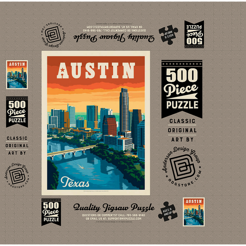 Austin, Texas: Skyline, Vintage Poster 500 Jigsaw Puzzle box 3D Modell