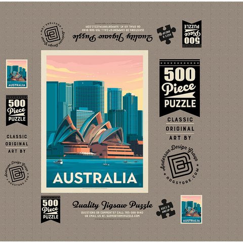 Australia: Sydney Skyline, Vintage Poster 500 Jigsaw Puzzle box 3D Modell