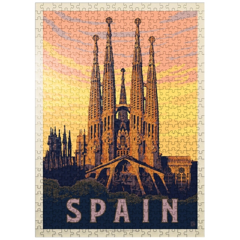 puzzleplate Spain: Familia Sagrada, Vintage Poster 500 Jigsaw Puzzle