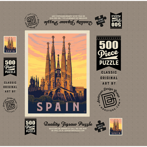Spain: Familia Sagrada, Vintage Poster 500 Jigsaw Puzzle box 3D Modell