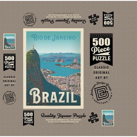 Brazil: Rio de Janeiro Harbor View, Vintage Poster 500 Jigsaw Puzzle box 3D Modell