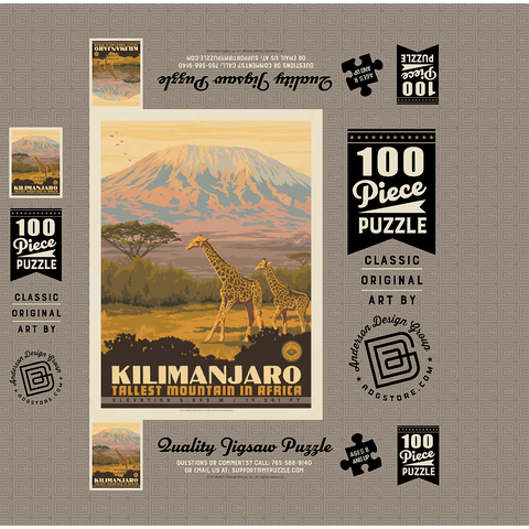 Kilimanjaro: Tallest Mountain in Africa, Vintage Poster 100 Jigsaw Puzzle box 3D Modell