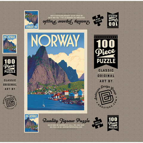Norway: The Land of Fjords, Vintage Poster 100 Jigsaw Puzzle box 3D Modell