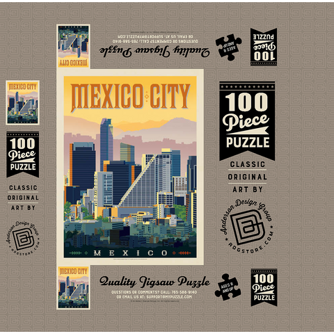 Mexico: Mexico City, Vintage Poster 100 Jigsaw Puzzle box 3D Modell