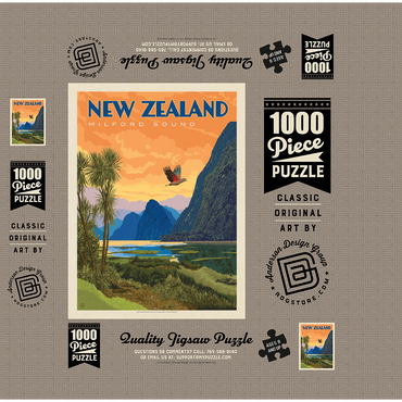 New Zealand: Milford Sound, Vintage Poster 1000 Jigsaw Puzzle box 3D Modell