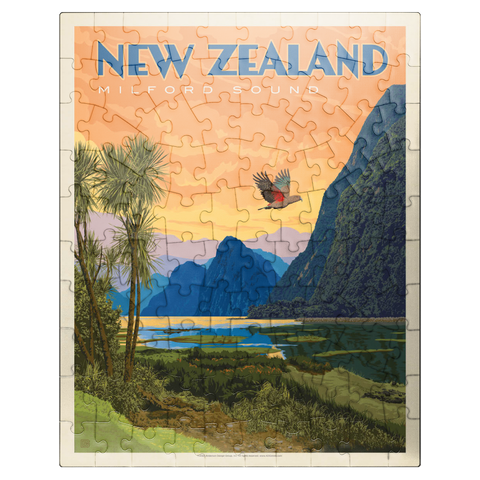 puzzleplate New Zealand: Milford Sound, Vintage Poster 100 Jigsaw Puzzle