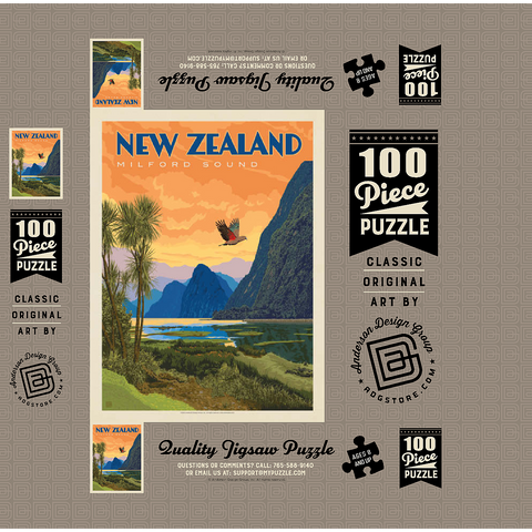 New Zealand: Milford Sound, Vintage Poster 100 Jigsaw Puzzle box 3D Modell