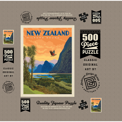 New Zealand: Milford Sound, Vintage Poster 500 Jigsaw Puzzle box 3D Modell
