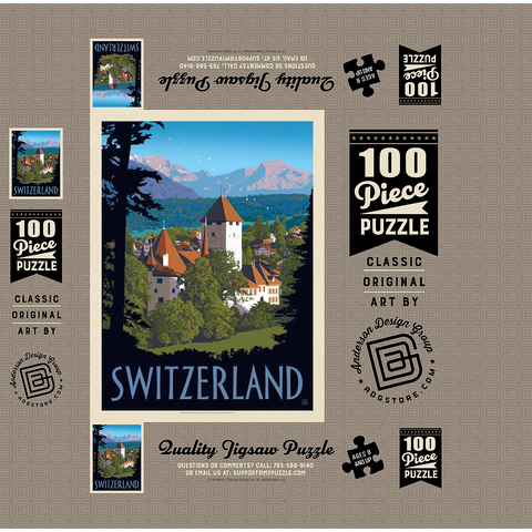Switzerland, Vintage Travel Poster 100 Jigsaw Puzzle box 3D Modell