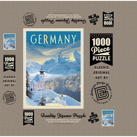 Germany: Bavarian Alps, Vintage Poster 1000 Jigsaw Puzzle box 3D Modell
