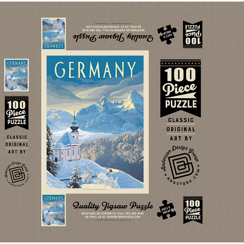 Germany: Bavarian Alps, Vintage Poster 100 Jigsaw Puzzle box 3D Modell