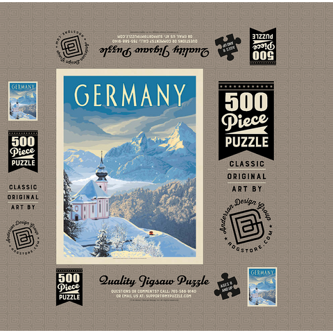 Germany: Bavarian Alps, Vintage Poster 500 Jigsaw Puzzle box 3D Modell