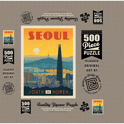 South Korea: Seoul, Vintage Poster 500 Jigsaw Puzzle box 3D Modell