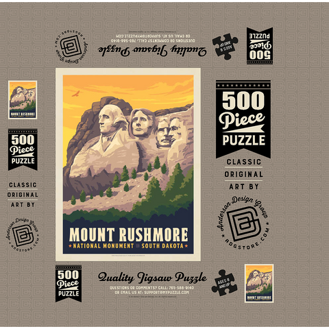 Mt Rushmore National Memorial: Side View, Vintage Poster 500 Jigsaw Puzzle box 3D Modell