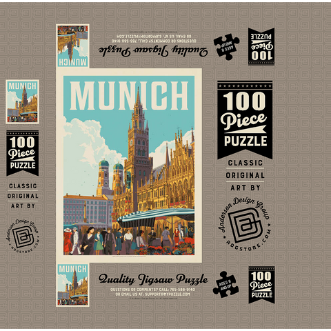Germany: Munich, Vintage Poster 100 Jigsaw Puzzle box 3D Modell