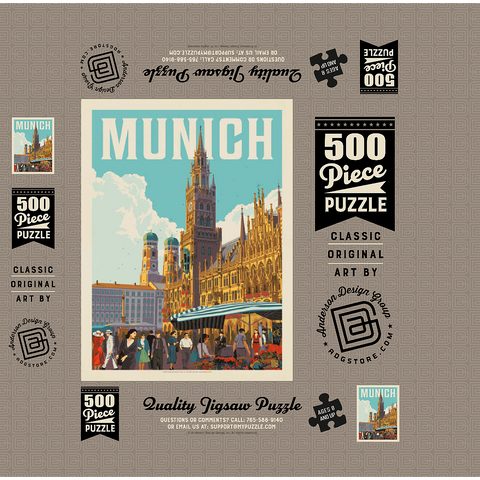 Germany: Munich, Vintage Poster 500 Jigsaw Puzzle box 3D Modell