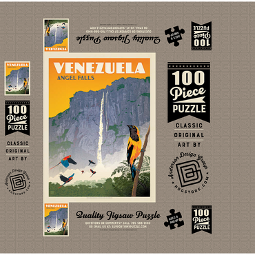 Venezuela: Angel Falls, Vintage Poster 100 Jigsaw Puzzle box 3D Modell