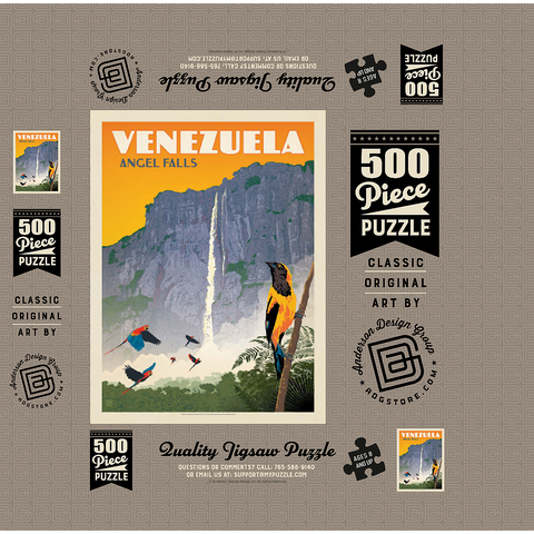 Venezuela: Angel Falls, Vintage Poster 500 Jigsaw Puzzle box 3D Modell