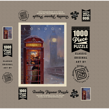 England: London Phone Booth, Vintage Poster 1000 Jigsaw Puzzle box 3D Modell