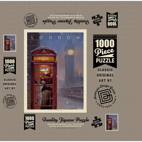 England: London Phone Booth, Vintage Poster 1000 Jigsaw Puzzle box 3D Modell