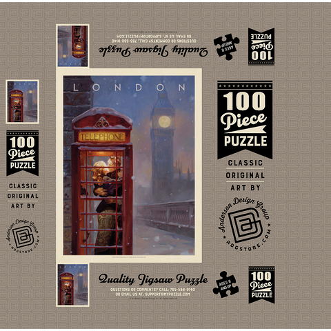 England: London Phone Booth, Vintage Poster 100 Jigsaw Puzzle box 3D Modell